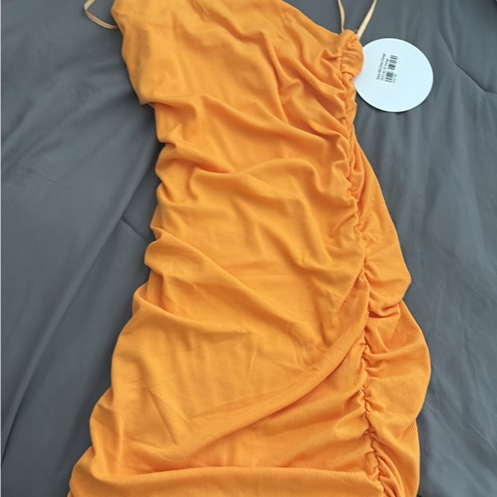 Elegant Orange Ruched Dress